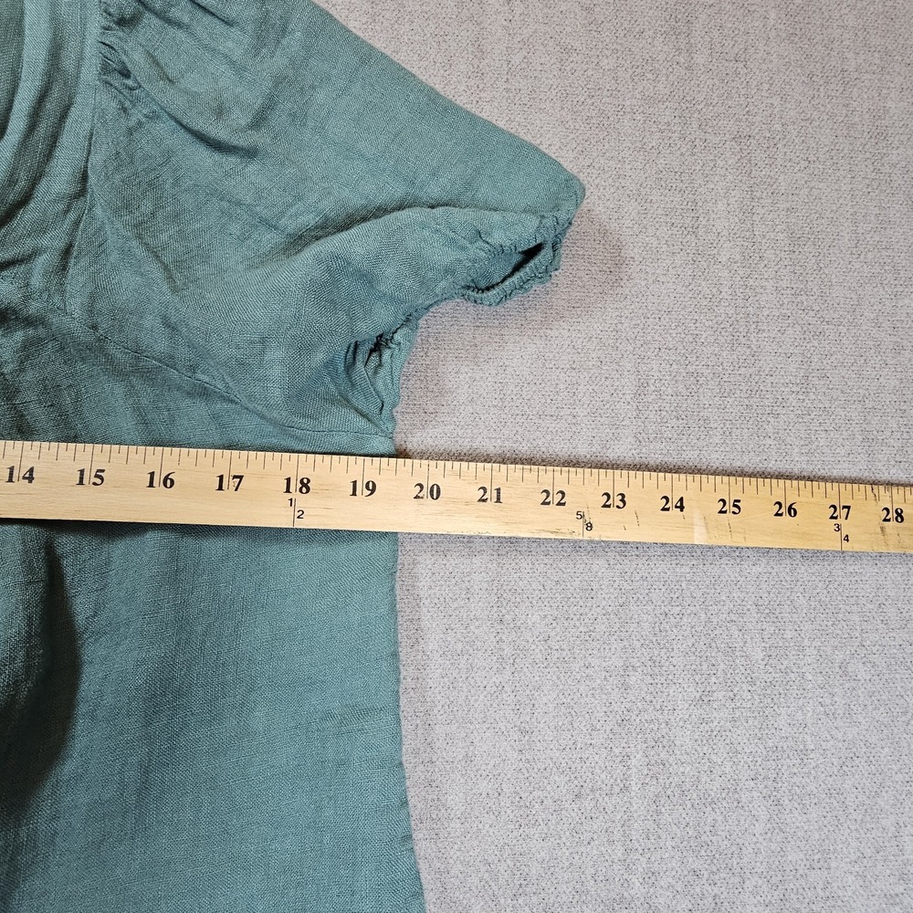 Bellambra Blouse Womens Medium Green 100% Linen Square Neck Short Sleeve Coastal - Picture 8 of 11